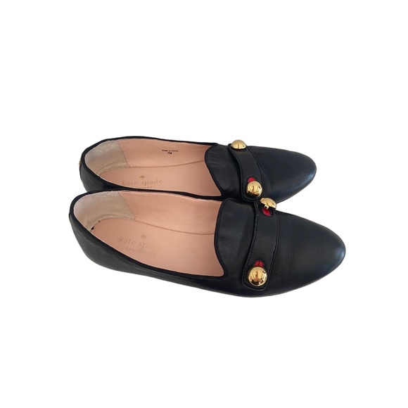 Kate Spade New York Sutton Loafers Flats 7M Black Classic Gold Button Accents - Picture 8 of 8